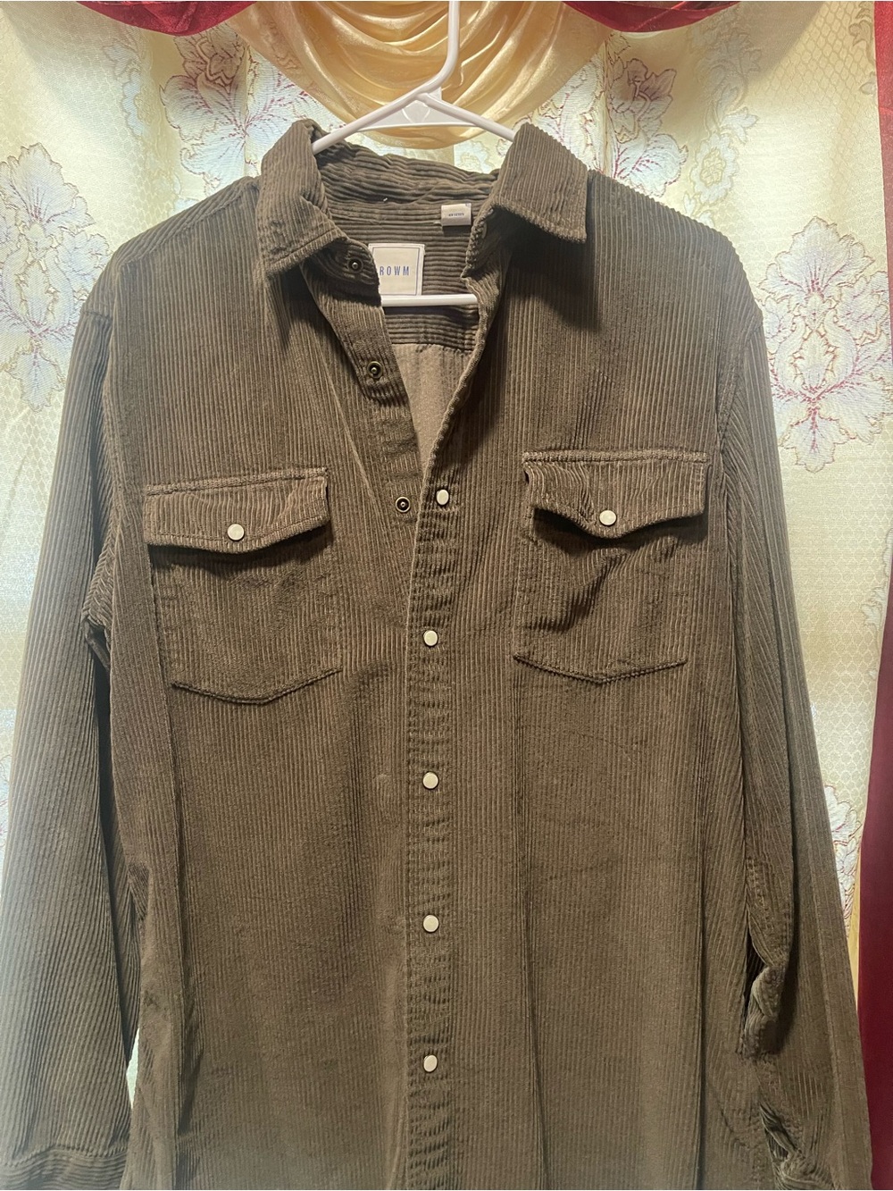 Corduroy Button-Up Shirt Jacket - Olive Green